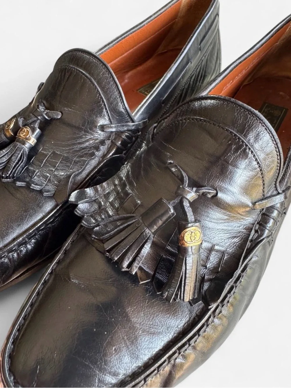 Gucci Black Leather Tassel Fringe Loafers